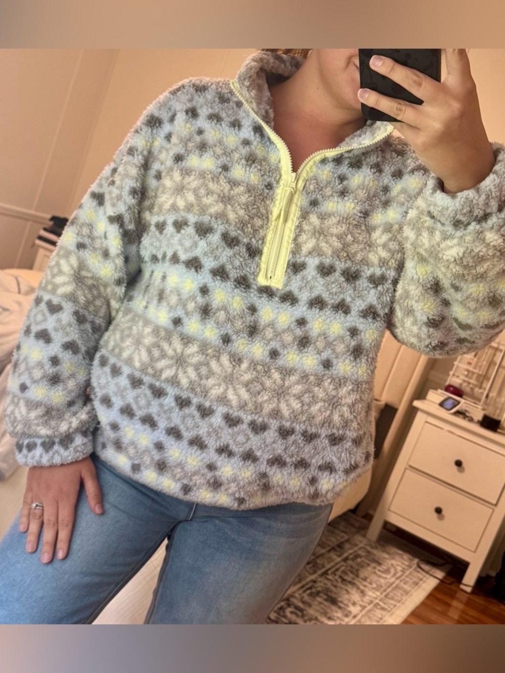 No Boundaries Sherpa Fleece Quarter Zip Pullover Large – Cozy Soft Plush Jacket